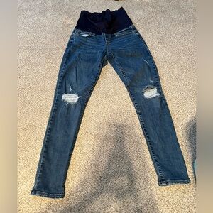 Stylish Blue Distressed Women's Maternity Jeans